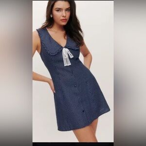 Reformation Navy Mini Dress with White Accents